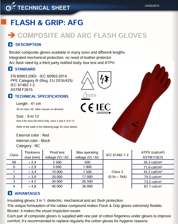 Arc Grip Glove, Composite Arc Rated/Insulating Gloves, Class 2, 74 cal