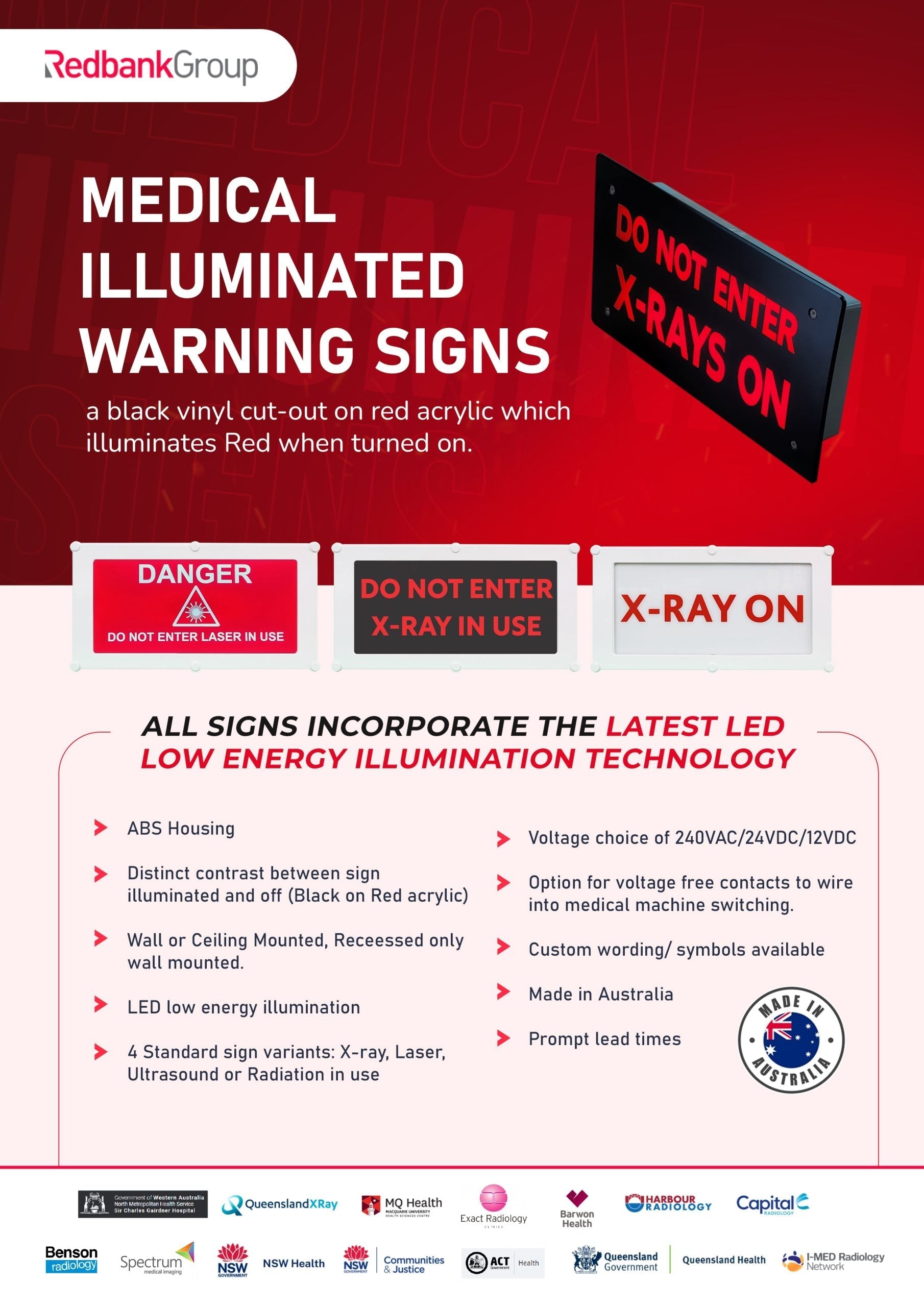 Led Injury. Sign Illuminated Medical Warning Signs